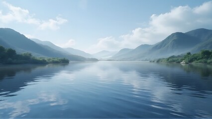 Fototapeta premium Calm waters in mountainous region on sunny day