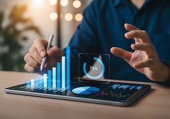 Analyzing financial data and investment growth using a digital tablet and stylus pen