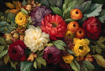A vibrant bouquet of colorful flowers.