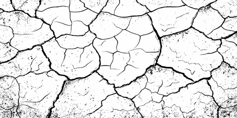 Black and white texture of cracked and abstract grunge texture effect old concrete faded wall dry surface patterns background.

