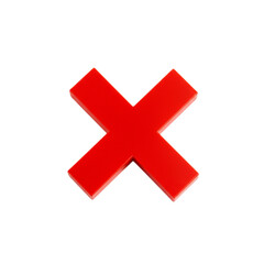 Fototapeta premium 3D Red Cross Symbol: Wrong, Cancel, Reject, Error, Close Button, Negative Sign, X Mark, No Entry, Incorrect, Dismiss, Decline Isolated on Transparent Background