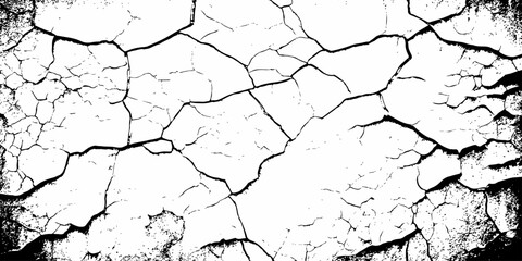 Black and white texture of cracked and abstract grunge texture effect old concrete faded wall dry surface patterns background.
