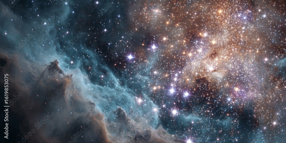 Poster stunning view of a colorful nebula with stars and cosmic dust in deep space captured with high detai