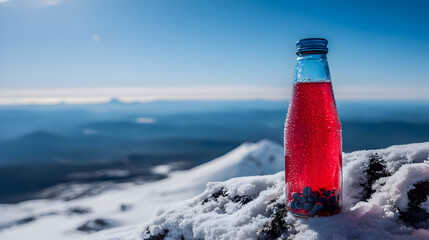 Refreshing Berry Drink on a Snowy Mountain Peak