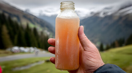 Refreshing Drink Amidst Alpine Majesty