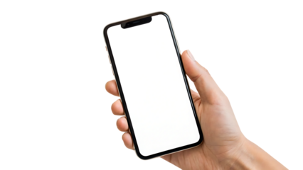 hand holding cell phone mockup clear screen for seamless design integration