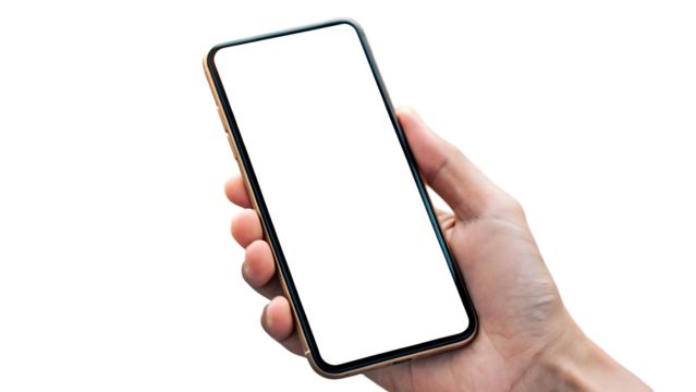 hand holding cell phone mockup clear screen for seamless design integration