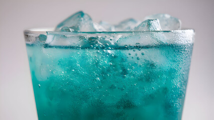 Close-up of a Refreshing Teal Cocktail with Ice