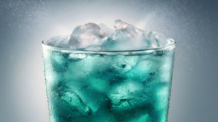 Icy Refreshment: A Close-Up of a Sparkling Teal Beverage