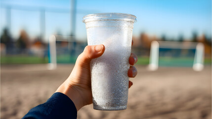 Refreshing Drink on a Sunny Day at the Sports Field