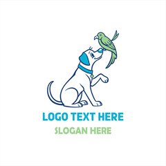 Obraz premium Playful Dog and Parrot Logo – Fun Pet Cartoon Design