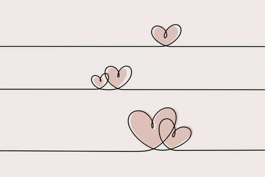 Minimalist continuous line drawing of three pairs of interconnected hearts