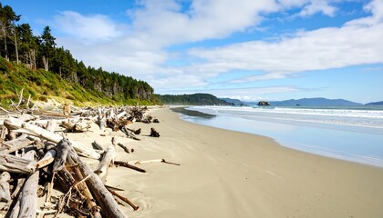 Pacific Coast Beach with Driftwood