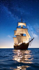 Fototapeta premium Majestic sailing ship at night