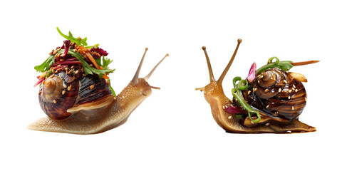 Set of Chinese food snail isolated on transparent background. 