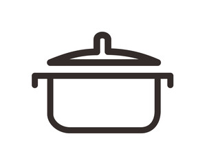 Simple line drawing of a cooking pot with a lid, representing culinary preparation.