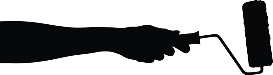 Hand painting wall with roller brush silhouette