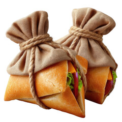 Two delicious sandwiches wrapped up and ready to enjoy, perfectly presented for a tasty lunch experience in a bright and inviting setting for food photography.
