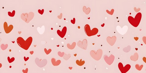 A scattering of hearts in various shades of pink and red.