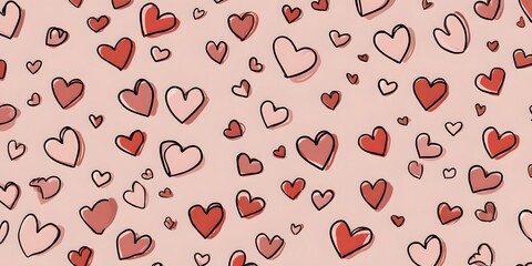 Delicate hearts pattern in varying shades of red and pink.