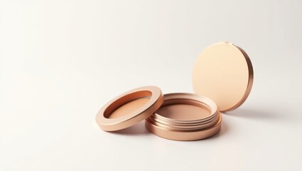 Two rose gold compact powder containers.