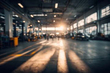 Fototapeta premium Blurry garage interior, sunbeams