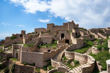 Obraz premium Stone City with Winding Stairs