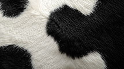 Cowhide on a living animal, black and white organic patches on short smooth fur