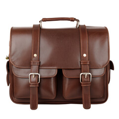  luxurious brown leather briefcase isolated on white background