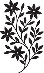Elegant black silhouette of a floral branch with five flowers