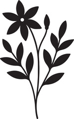Simple black silhouette of a blooming flower with leaves