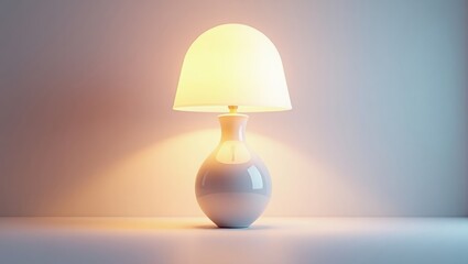 Illuminated table lamp in a simple setting.