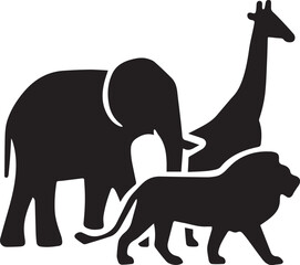 Elephant lion giraffe silhouette black