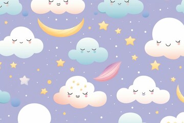 Pattern of clouds with stars children's style
