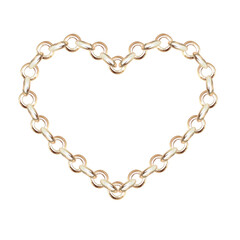 Heart Shaped Round Link Chain. Isolated Watercolor Illustration for Wedding Design, Valentine's Day Cards, Jewelry Blogs, Fabric Printing and Posters.