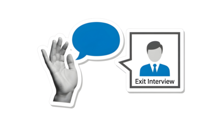 Exit Interview Concept: Speech Bubbles and Employee Icon for Feedback Discussion