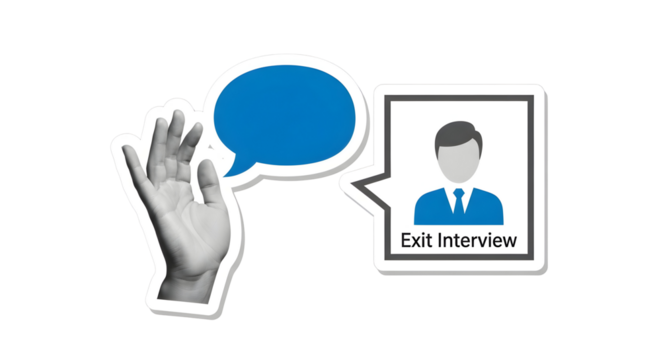 Exit Interview Concept: Speech Bubbles and Employee Icon for Feedback Discussion