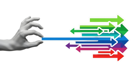 Guiding Success: Hand Aligning Colorful Arrows for Strategic Business Direction and Goals.
