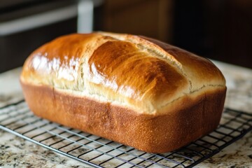 Golden rustic loaf of bread with crispy crust
