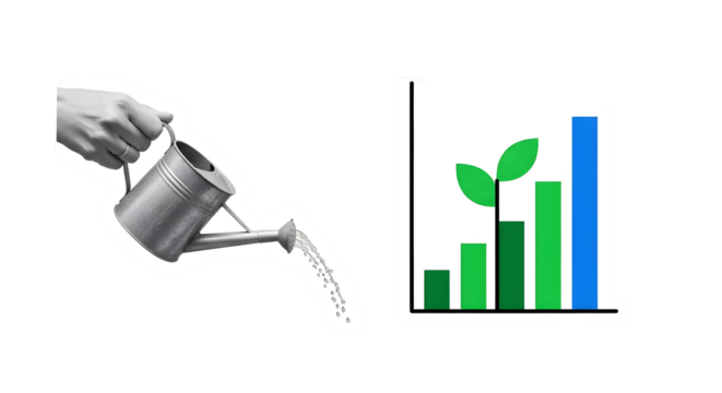 Nurturing Business Growth: Hand Watering a Rising Chart for Investment and Success