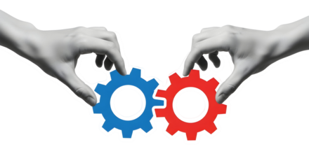 Connecting Minds: Hands Holding Gears Symbolizing Collaboration and Teamwork for Success