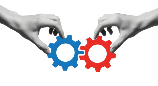 Connecting Minds: Hands Holding Gears Symbolizing Collaboration and Teamwork for Success