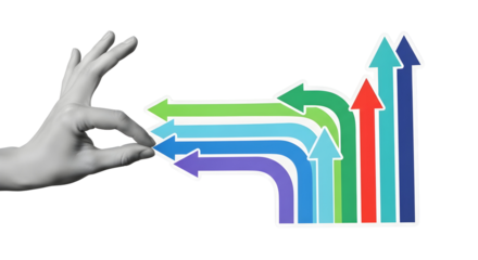 Guiding Growth: Hand Directing Upward Arrows for Strategic Business Success and Innovation