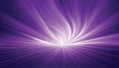 Selbstklebende Fototapeten Violett Abstract image of a bright white light at the center with purple radial lines extending outward, resembling a burst or explosion, set against a silhouette .  © Pickoloh