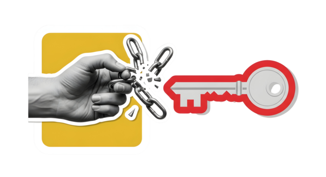 Unlocking Success: Hand Breaking Chains to Reach the Key to Freedom and Opportunity