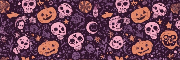 Whimsical Halloween Background Featuring Ghosts, Pumpkins, and Gothic Elements for Festive Decor