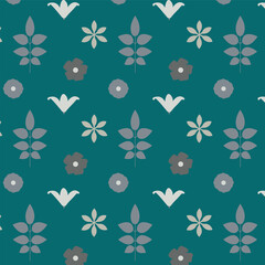 Mid-century modern floral seamless vector pattern in retro folk art style