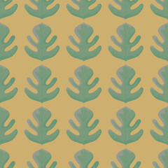 Mid-century modern floral seamless vector pattern in retro folk art style