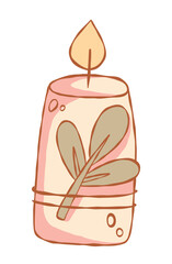 Handmade aromatic Candle with Herbs. Hand drawn Home interior Decor in soft Pastel colors. Cottagecore Aesthetic collection