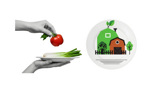 Farm-to-Table Illustration: Fresh Vegetables and Farm Scene for Healthy Eating Concepts